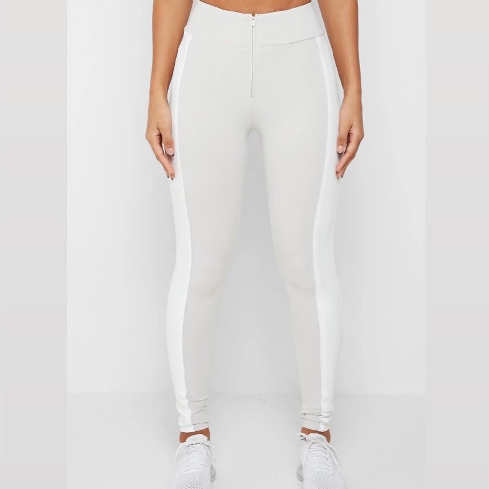 HIGH WAISTED PIPED LEGGINGS - STONE GREY, SMALL